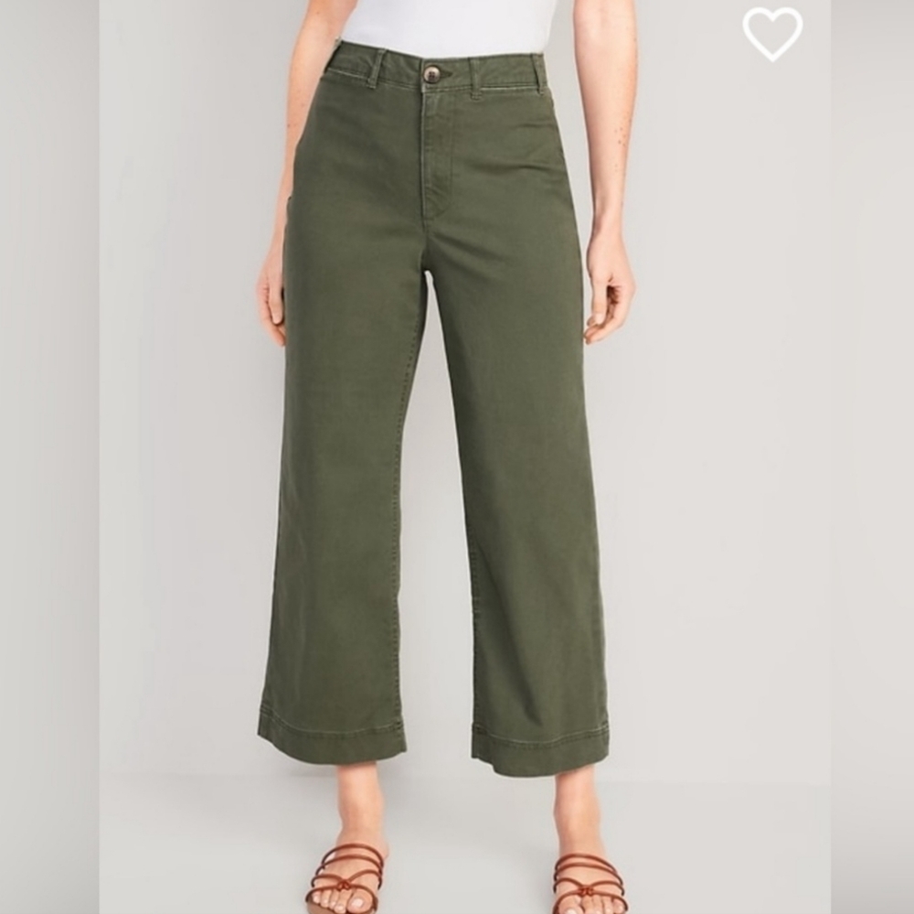 GRAY High Waist Crop Chino Wide Leg Pants